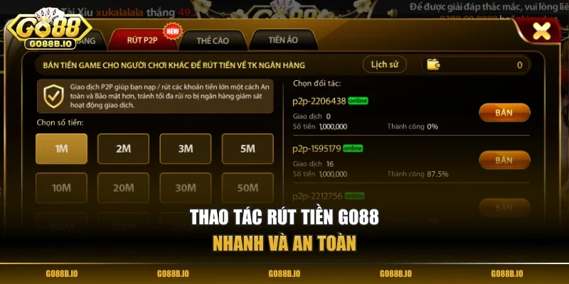 Thao tác rút tiền Go88 nhanh và an toàn